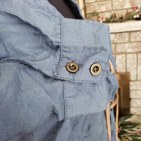 Western Look Long Tunic Top Jean Look With Sheen Loose Half Lace Fit Shirt S / M - Picture 5 of 10